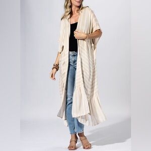 Beige Stripe Border Kimono